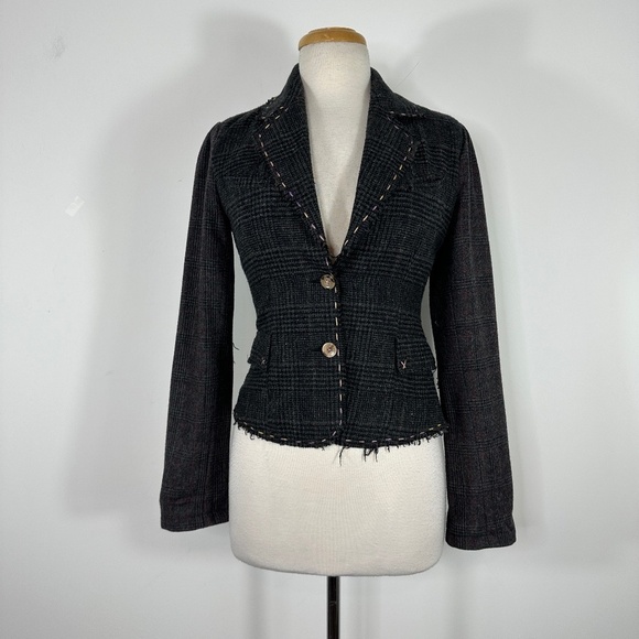 WET SEAL Y2K PLAID COTTON BLAZER JACKET Womens S Button Preppy Academia Girl - Picture 3 of 15